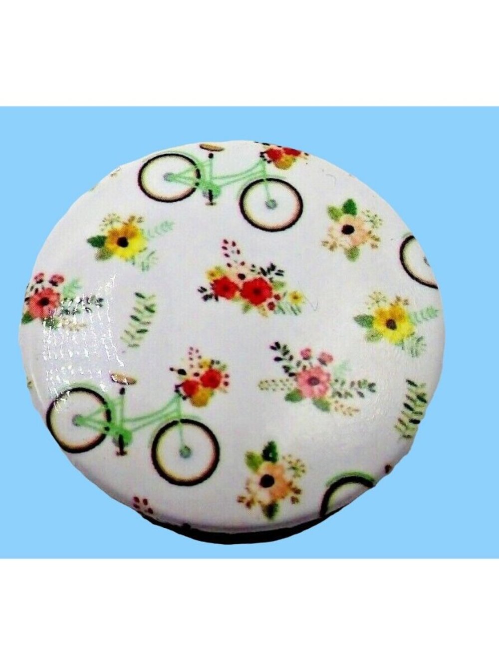 Bicycle Cruiser Button Pin Green Bike Flower Basket Backpack Gorpcore Spokehead